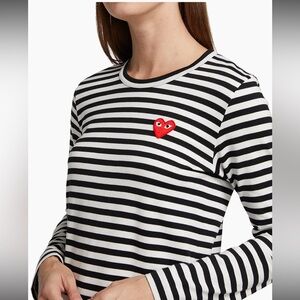 Comme des Garçons PLAY Women’s Striped Red Heart Long-Sleeve Shirt